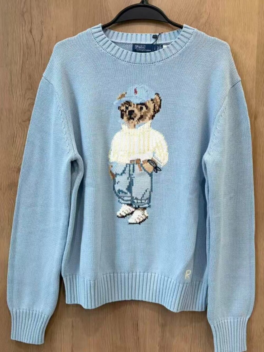 Polo Ralph Lauren Preppy Bear Light Blue Knit Sweater